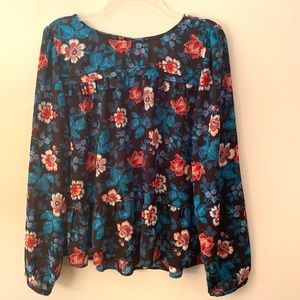 Loft Vine Ruffle Flounce Blouse, SZ L, Black